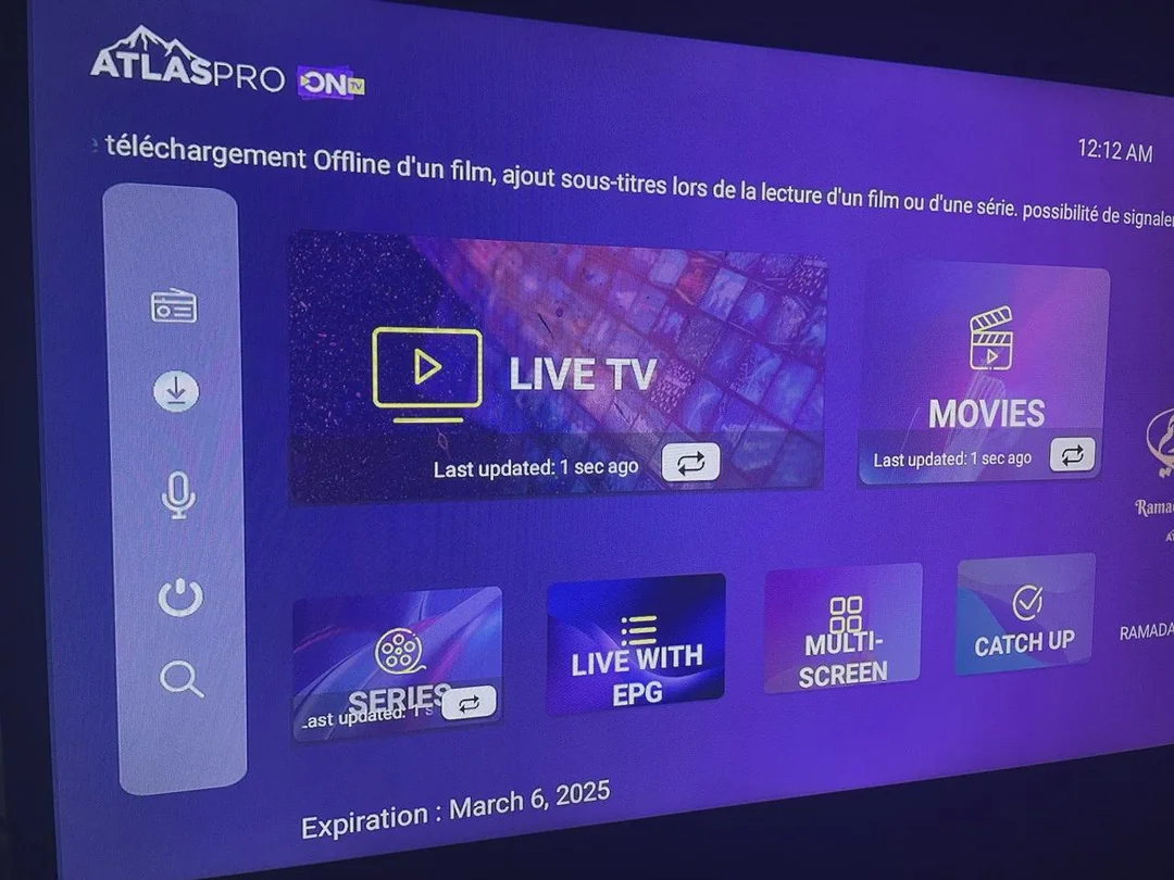 Atlas Pro ONTV application interface streaming 4K